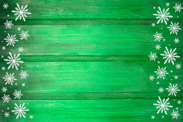 Winter Holz Grün Natur Hintergrund Mit Schneeflocken Zwei Seiten Textur — Stockfoto