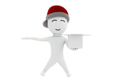 Noel Baba şapkalı Noel Baba 'nın beyaz arka planda izole edilmiş kutulu 3D çizimi.