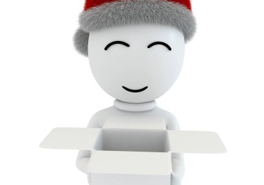 Noel Baba şapkalı Noel Baba 'nın beyaz arka planda izole edilmiş kutulu 3D çizimi.