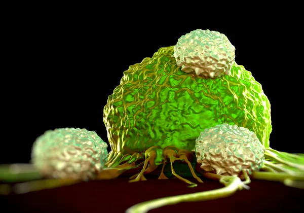 Células Atacando Células Cancerosas Ilustración Fotos Microscópicas — Foto de Stock