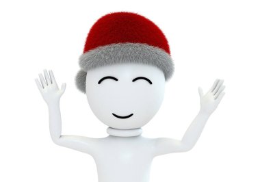 Çizgi filmdeki Noel Baba şapkalı çocuk, beyaz arka planda izole edilmiş.
