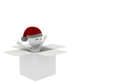 Çizgi filmdeki Noel Baba şapkalı çocuğun beyaz arka planda izole edilmiş üç boyutlu resmi.