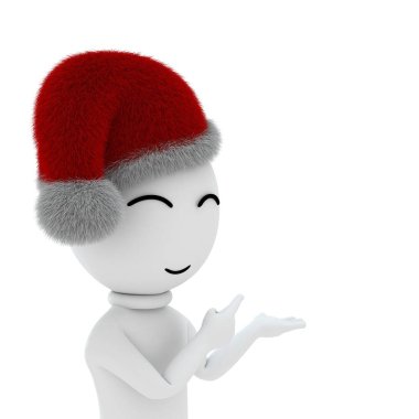 Çizgi filmdeki Noel Baba şapkalı çocuk, beyaz arka planda izole edilmiş.