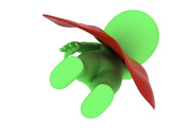 3 boyutlu uzaylı uçuşu, beyazda izole edilmiş süper kahraman olarak.