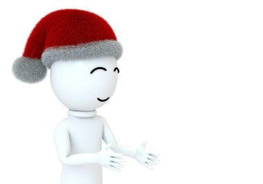 Çizgi filmdeki Noel Baba şapkalı çocuk, beyaz arka planda izole edilmiş.