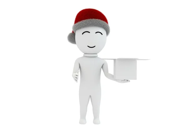 Render Cartoon Christmas Boy Santa Hat Box Isolated White Background — Stock Photo, Image