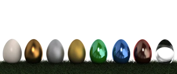 一列に色付きの卵 — ストック写真