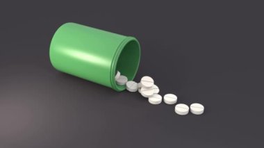 3D Aspirin hapları ve yeşil kap.