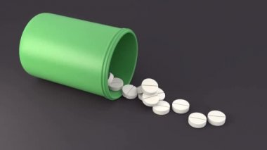 3D Aspirin hapları ve yeşil kap.