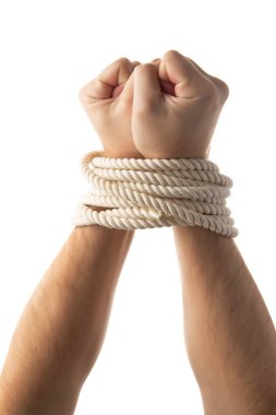 Beyaz arka plan üzerinde izole bağlı eller.