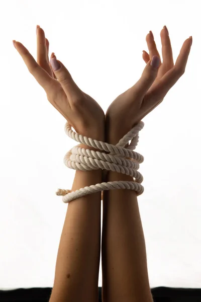 Tied Female Hands Isolated White Background — Stock Photo, Image