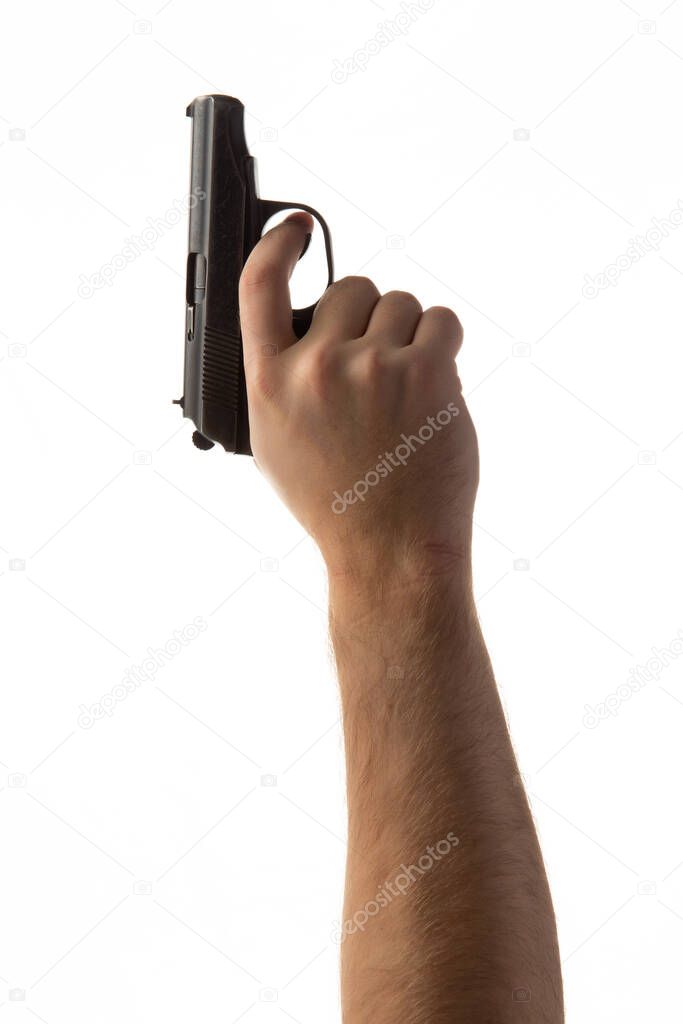 Hand with a pistol. isolated on white background.