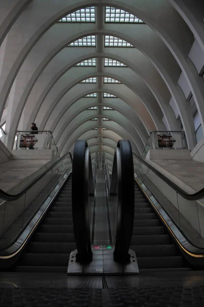 Mükemmel hatlar, istasyonun lobisinde yürüyen merdiven.