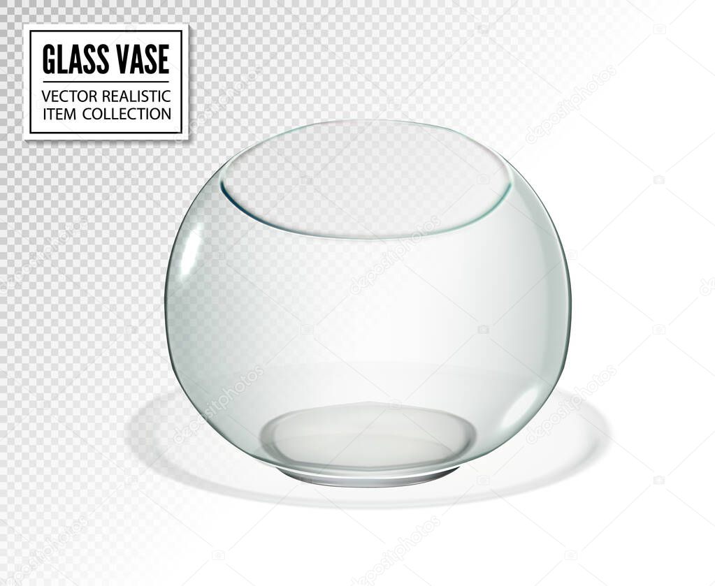 Round vase or fish bowl isolated on transparent background. Realistic vector 3d illustration.