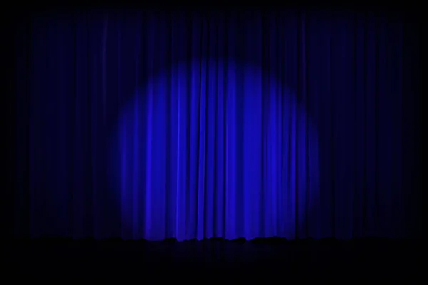 Geschlossener Seidiger Luxuriöser Blauer Bühnenvorhang Mit Hintergrundbeleuchtung Theatervorhänge Darstellung Des — Stockvektor