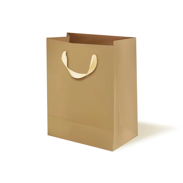 Bolsa de compras vectorial. Bolsa de papel marrón realista. Ilustración 3D — Archivo Imágenes Vectoriales