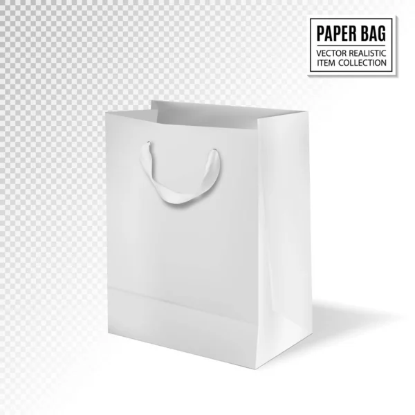 Vector Shopping Bag. 하얀 종이 가방이요. 3D 삽화 — 스톡 벡터