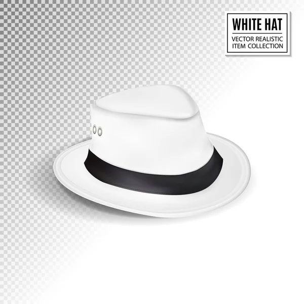Un sombrero fedora blanco, aislado sobre fondo transparente. Sombrero para hombre. Vector realista de calidad, ilustración 3d — Vector de stock