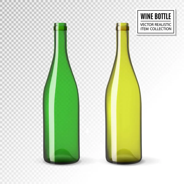 Vetor garrafas de vinho em branco e vazio de várias cores verdes. Mockup. Vetor realista, ilustração 3d — Vetor de Stock