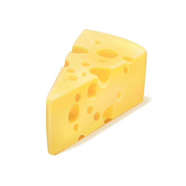 Queso aislado sobre fondo blanco. Pedazo triangular de queso amarillo fresco. Calidad Vector realista 3d ilustración del producto de la granja lechera. Icono. — Archivo Imágenes Vectoriales