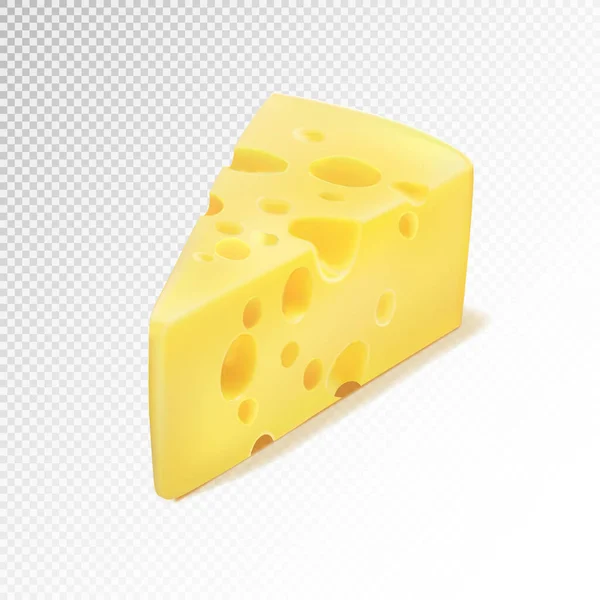 Driehoekig stuk kaas, kaas icoon 3d, kaas realistisch voedsel, Vector illustratie op transparante achtergrond — Stockvector