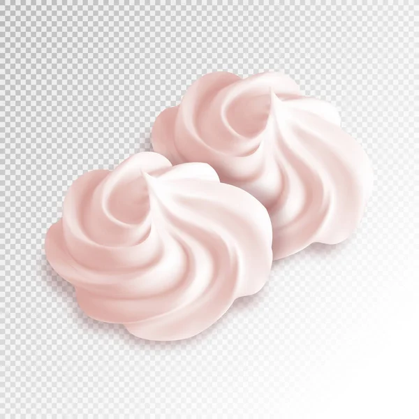 Two pink marshmallows on a white isolated background. Realistic vector, 3d illustration — Stock Vector