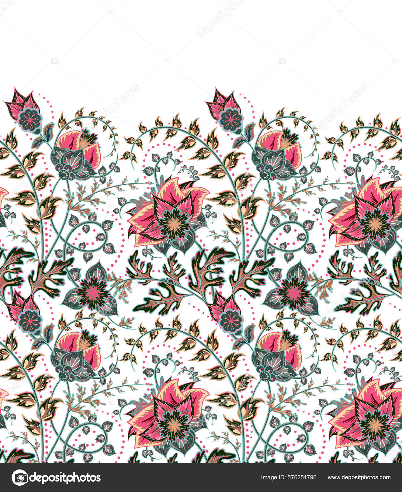 Padrão Borda Flores Fantasia Vertical Sem Costura Mão Desenhar Fundo imagem  vetorial de leezarius© 576251796