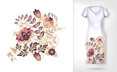 Nakış desenli renkli çiçek desenleri. Giysilerdeki geleneksel süs çiçeği desenleri. Giysi, tekstil ve ev eşyalarında kullanılabilir..