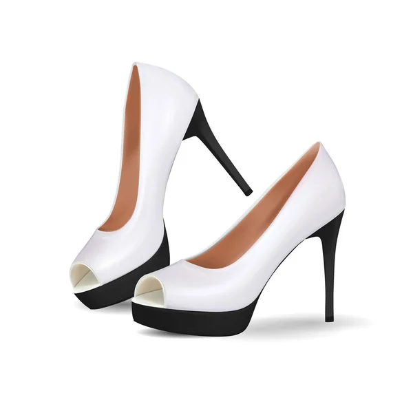 白と黒のスエードの高いヒールの女性の靴は白の背景に隔離された 現実的なベクトル 3Dイラスト — ストックベクタ