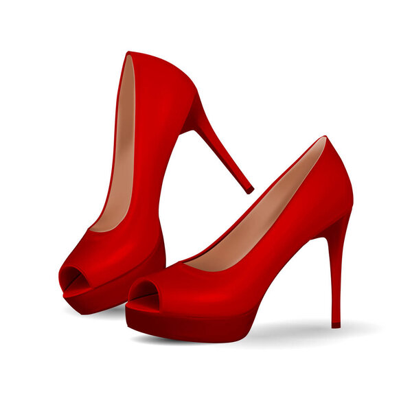 Vector red high heel stiletto women shoe isolated on white background. Realistic 3d illustration