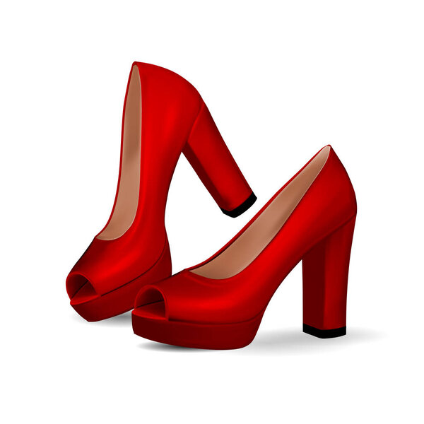 Vector red high heel platform women shoe isolated on white background. Realistic 3d illustration