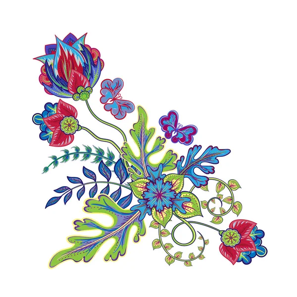 Sierlijke Sieraad Met Fantastische Bloemen Met Paisley Vlinders Vector Illustratie Vectorbeelden