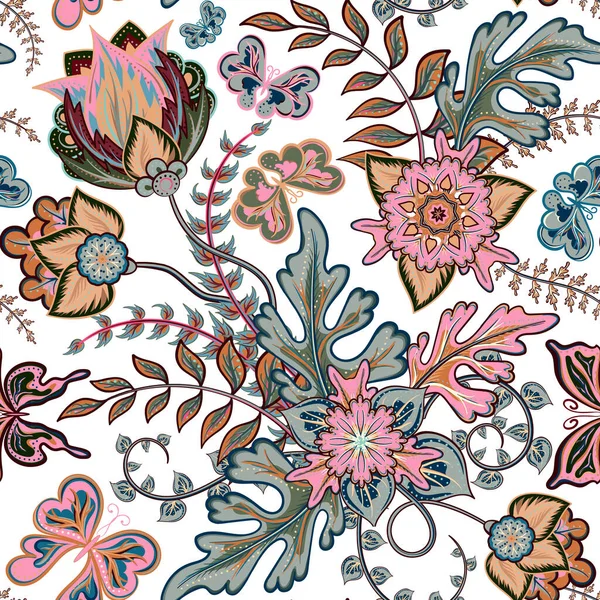 Naadloos Patroon Met Fantasie Bloemen Natuurlijk Behang Bloemen Decoratie Krullen Stockvector
