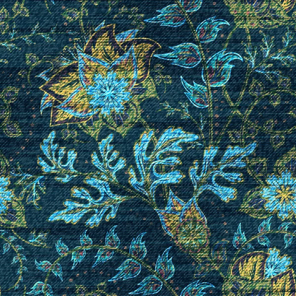 Blue Denim Colorful Floral Print Vector Seamless Wallpaper Royalty Free Stock Illustrations