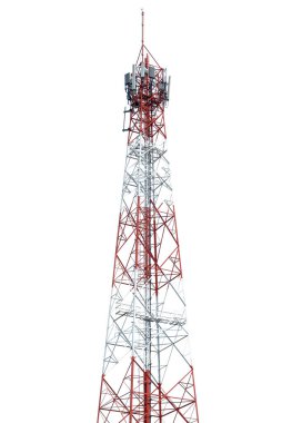 Telekomünikasyon antenleri, telekomünikasyon kulesi veya telefon direği şehirlerarası, mobil ağ veya 4g 5g telekomünikasyon, beyaz arka planda izole edilmiş.