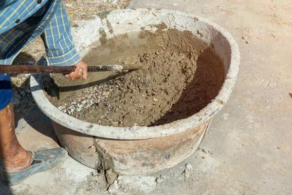 Urządzenia Mieszania Cementu Dla Budownictwa Cement Proszku Mieszanki Wody Plastikowym — Zdjęcie stockowe