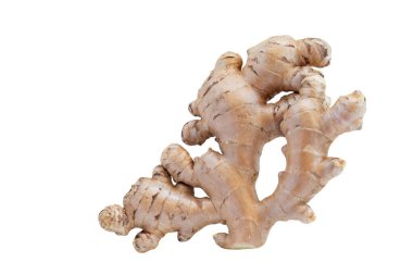 Beyaz arka plan üzerinde üstten görünüm izole zencefil kökü