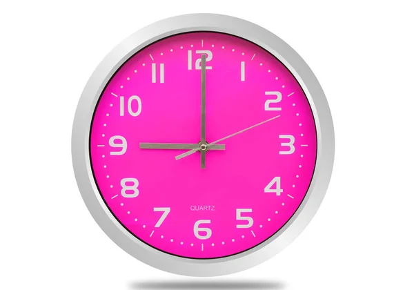 Pink Wall Clock Isolated White Background — Stock Photo, Image