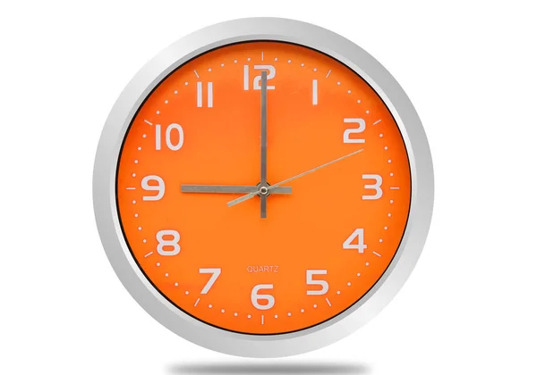 Orange Wall Clock Isolated White Background — Stock Photo, Image