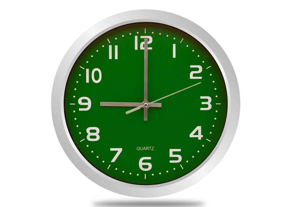 Green Wall Clock Isolated White Background — Stock Photo, Image