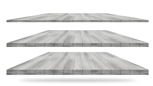 Houten Tafels Planken Verschillende Hoeken Geïsoleerd Een Witte Achtergrond — Stockfoto