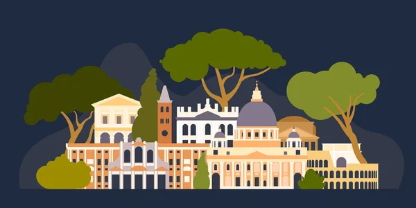 Италия Рим Архитектурный Пейзаж Европейского Города Векторная Иллюстрация — стоковый вектор