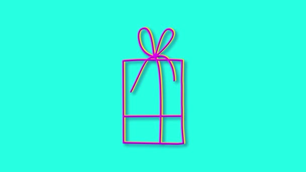 Helles handgezeichnetes Geschenk-Box-Symbol. — Stockvideo