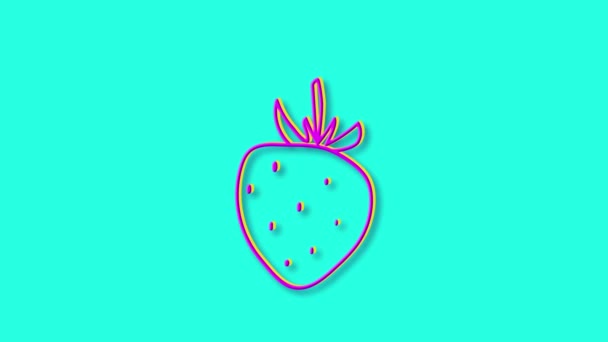 Bright hand-drawn strawberry berry. Outline icon. — Stock Video