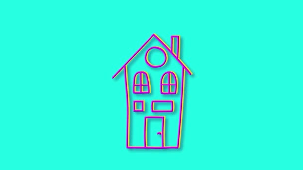 明るい手描きの住宅の建物。概要アイコン. — ストック動画