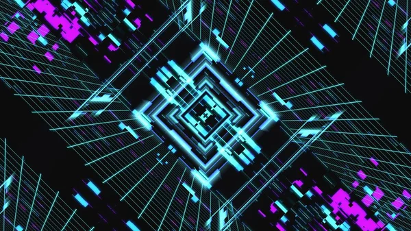 kare elementlerin parıltısıyla soyut geometrik arkaplan, mekansal yanılsama