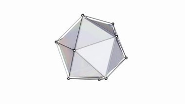 White swirling polyhedron with iridescent holographic shades. 