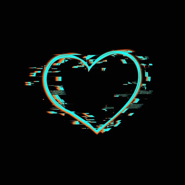 Das von Hand gezeichnete Herz mit einer gezackten Linie auf schwarzem Hintergrund. — Stockfoto