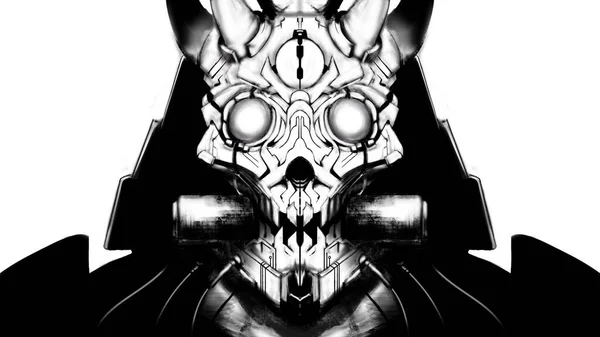 Schrecklicher Cyber Samurai Mit High Tech Maske Schwarzem Helm Schriftrolle — Stockfoto