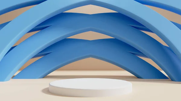 Kesişen Mavi Yay Minimalist Ürün Sunum Podyumu. Öge Gösterimi Arkaplan 3d Görüntü.